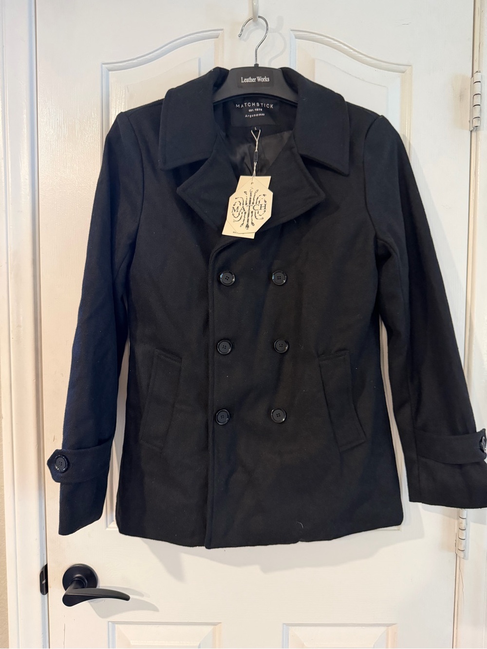 Matchstick Black Double-Breasted Peacoat